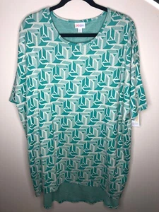 LuLaRoe XL Irma Teal Green With Geometric Design Jacquard Fabric NWT Stretchy - Picture 1 of 4