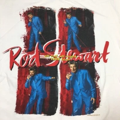 Vtg 90's Acton USA 1998 Rod Stewart Concert Rod All Night Tour RINGER T Shirt L - Image 1 of 4