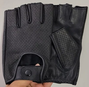 Fingerless 100% Genuine Leather Driving Chauffer, Cycling Gloves (M,L,XL,XXL) - Picture 1 of 3