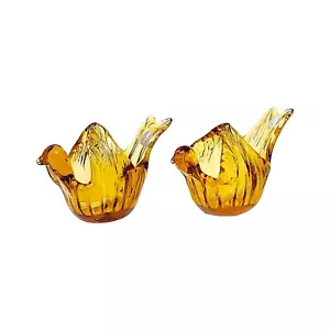 Art Deco Amber Glass Bird Basket Set Of 2 Made In Italy Rare Find Vintage - Picture 1 of 13