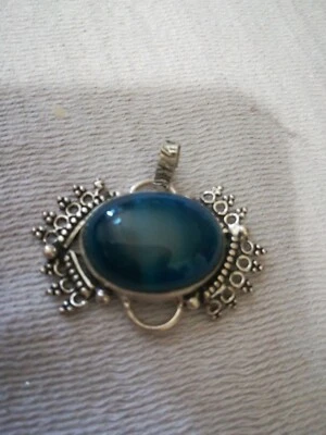 Ciondolo collana  pendente  argento 925 antico design agata blu - Immagine 1 di 3