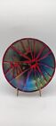 Abstract Ooak Art Glass Fused Ruby Red With Iridescent Inset Pattern Handmade