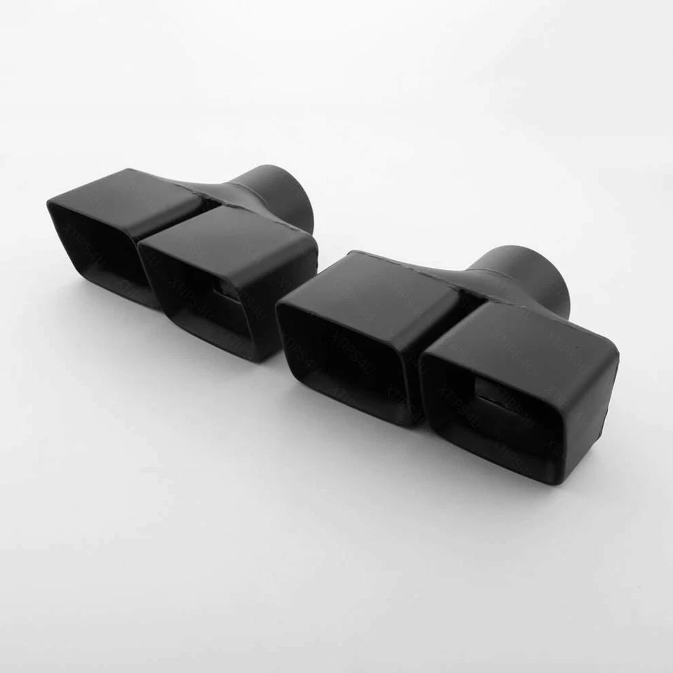 Black Exhaust Tips 3" Inlet Square Out Angle Cut Dual Wall Staggered SS304 - Image 1 of 4
