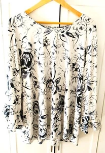 Maglia Karl Lagerfeld Paris Yessie bianca e nera floreale manica a tromba taglia 2X - Foto 1 di 5