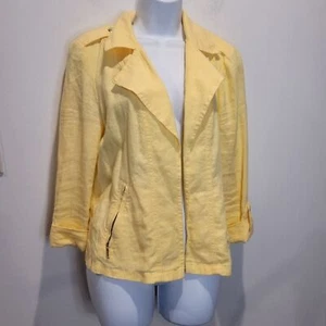 Chicos Size 1 Us M Butter Yellow Linen Open Front Lightweight Jacket - Picture 1 of 7