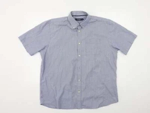 Maine New England Mens Blue Striped Cotton blend Size L Collared - Picture 1 of 12