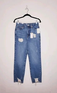 GOOD AMERICAN Good Boy Jean Women's Size 4/27 High Rise Distress Indigo 119 NWT - Picture 1 of 12