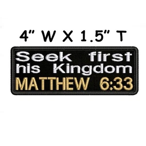 Matthew 6:33 Bible Verse Patch Embroidered Iron-On Applique Love Jesus Christian - Picture 1 of 18