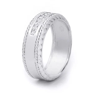 Anillo banda de boda de corte princesa de 8 mm para hombre 0,25 quilates ajuste cómodo plata sólida - Imagen 1 de 8