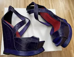 Neu blau Plateau Leder Sandalen High Heels Pumps made In Italy sexy 38 NEW - Bild 1 von 4
