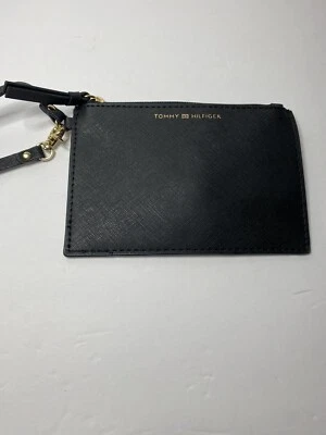 Tommy Hilfiger Women's Wallet Coin Purse Black Wristlet Bag Gold Logo - Image 1 of 4