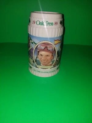 Taza de cerveza Oak Tree Stein 1989 edición limitada carreras de caballos jockey Bill zapatero  Foto 1 de 4