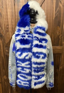 Rockstar Original Denim Jean Jacket Faux Fur Hoodie Sz S - Picture 1 of 10