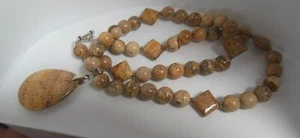 Picture Jasper Pendant Necklace W/925 Silver Toggle Clasp 22" - Picture 1 of 7