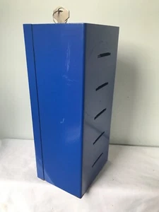Vintage Blue Metal Storage Lock Box with Plastic Sectioned Drawers + 2x Keys - Picture 1 of 13