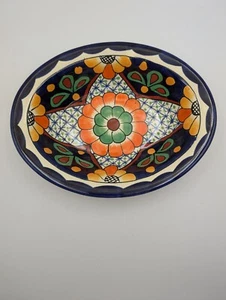 Plato para servir ovalado de cerámica de terracota Talavera pintado a mano Garay México - Imagen 1 de 6