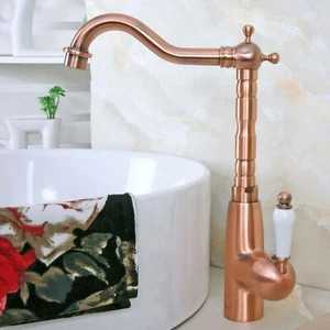Kitchen Wet Bar Bathroom Vessel Sink Faucet Red Copper Brass Single Hole mnf637 - Picture 1 of 5