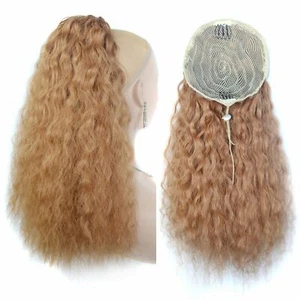 Golden Brown Drawstring Net Pocket Corn Curly Wig Ponytail Fluffy Roll Ponytail - Picture 1 of 11
