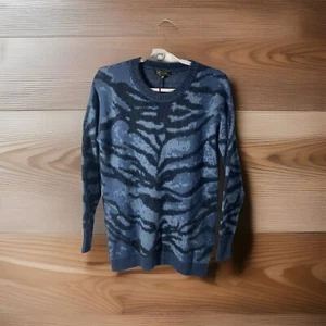 DG2 DIANE GILMAN multi-tone blue crew neck pullover fuzzy sweater S - Picture 1 of 12