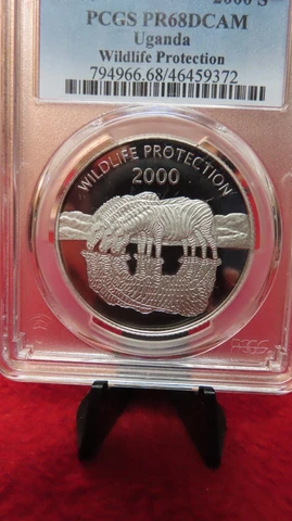 2000 Uganda Africa Silver Proof 2000 shillings Zebras 1 oz .925 Silver PCGS PR69 Cover