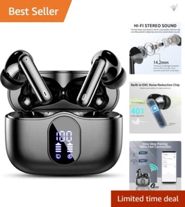 Écouteurs Bluetooth 5.4 avec micro antibruit et écran LED - Noir - Photo 1 sur 10
