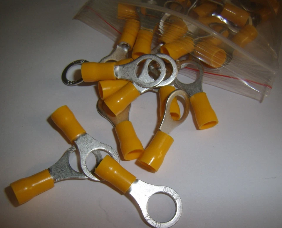 20 Wire Ring Terminals Vinyl Yellow 12-10 Gauge 3/8" Power Ground Car Electronic - Image 1 of 1