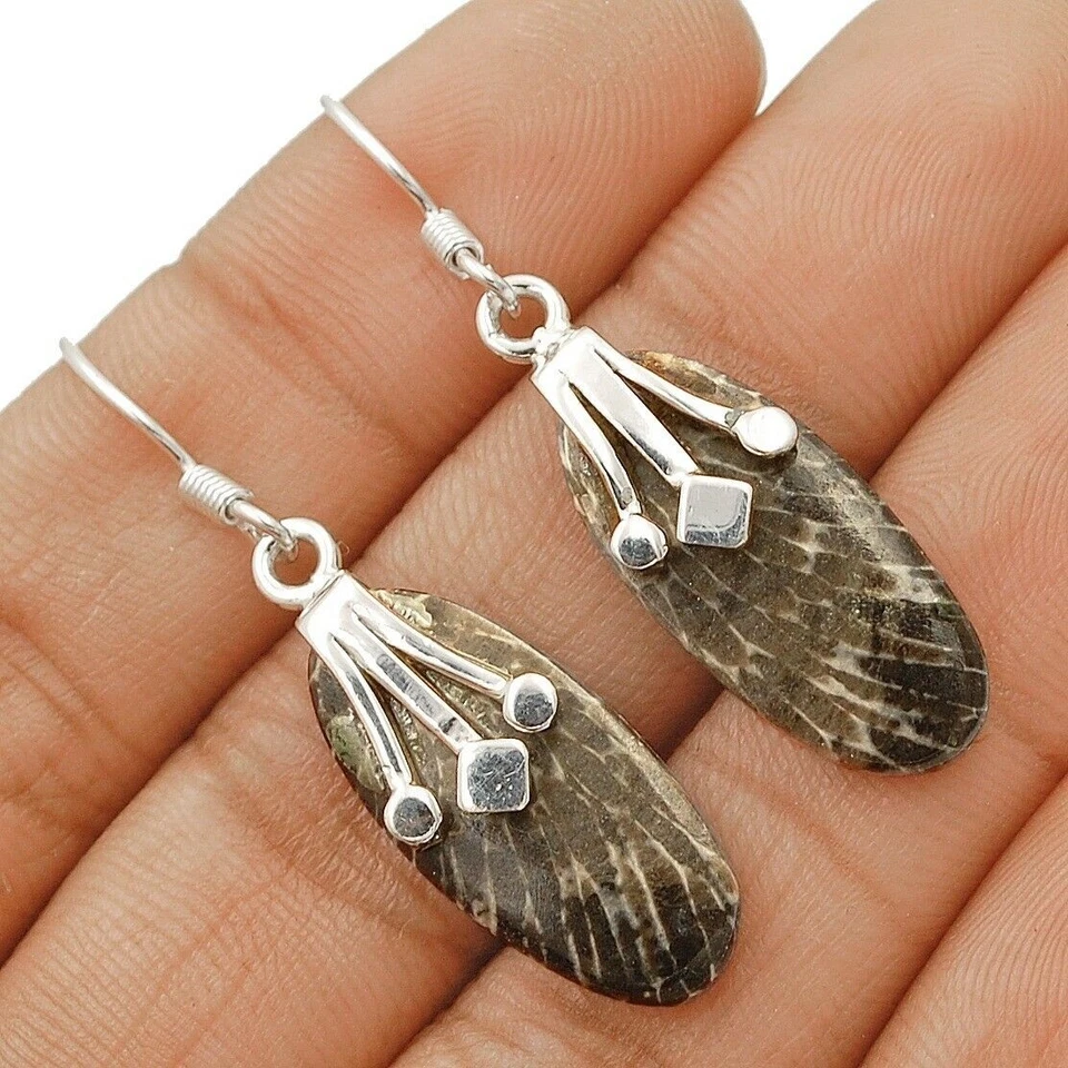 Pendientes de plata esterlina maciza 925 coral raya natural joyería Foto 1 de 1