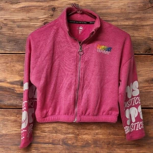 Justice Sport Girls Pink Sweatshirt Zip-Up Jacket Rainbow Logo - Picture 1 of 4
