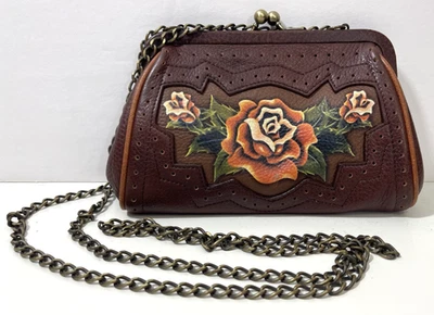 Isabella Fiore Leather Floral Chain Shoulder Crossbody Bag Kiss Lock - Image 1 of 4