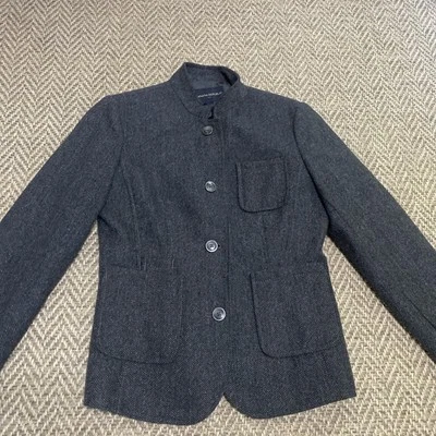 Blazer Banana Republic Talla 2 Chaqueta Espiga Borde Crudo Bolsillos Preppy Gris Foto 1 de 4