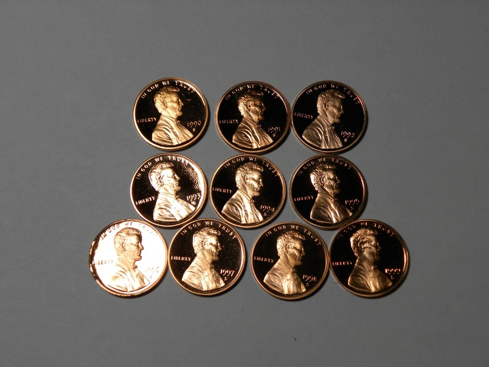 1990-1999 S Lincoln Cent Gem Proof 10 Coin Run US Mint Penny Lot - Image 1 of 1