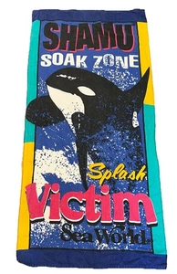 Sea World Orca Shamu Beach Bath Towel Soak Zone Splash Victim 90s Vintage - Picture 1 of 7