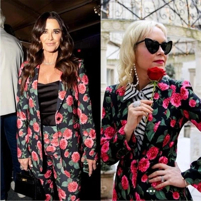 Alice + Olivia Breann Long Fitted Blazer Jacket In Cheri Floral Print SIZE 0 - Image 1 of 4