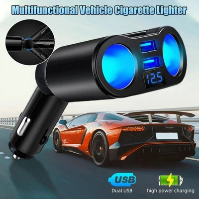 2-Fach Verteiler Kfz Auto für 12V/24V Zigarettenanzünder Doppelsteckdose Adapter - Bild 1 von 4