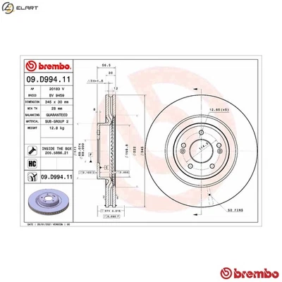 2x BRAKE DISC 09.D994.11 FOR KIA STINGER/Hatchback/Van GENESIS G70/Brake 2.0L - Image 1 of 4