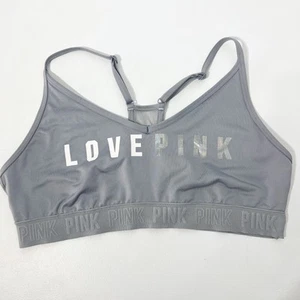 PINK Sports Bra Womens XL Gray Ultimate Lightly Lined Wireless Pullover Love - Picture 1 of 9