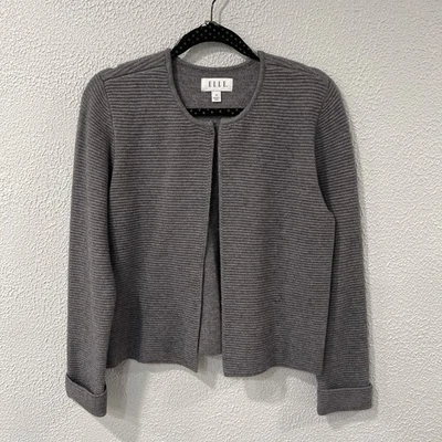 Elle Women's Gray Ribbed Cropped Cardigan Sweater Size Medium / Simple Elegance - Image 1 of 4