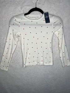 Abercrombie Kinder Shirt Mädchen 7/8 Weiß Rot Herz Print Langarm Baumwolle Neu - Bild 1 von 12