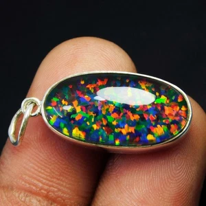 Ciondolo in argento 925 opale nero etiope naturale certificato 15,20 ct... - Foto 1 di 5