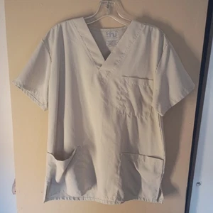 BHU Beverly Hills Uniforms Scrub Top Women’s Size L – Beige Tan Classic 3 Pocket - Picture 1 of 2