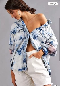 We The Free Sunshine Coast Patchwork Shacket Boho Oversized Tie Dye Sz Med - Picture 1 of 12