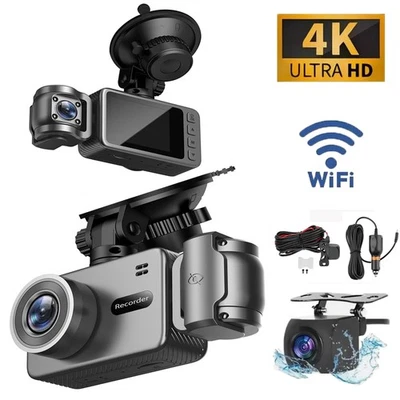 4K Dash Cam Front and Rear View 120° Car Dash Camera Night Vision Built in WiFi - Image 1 of 4
