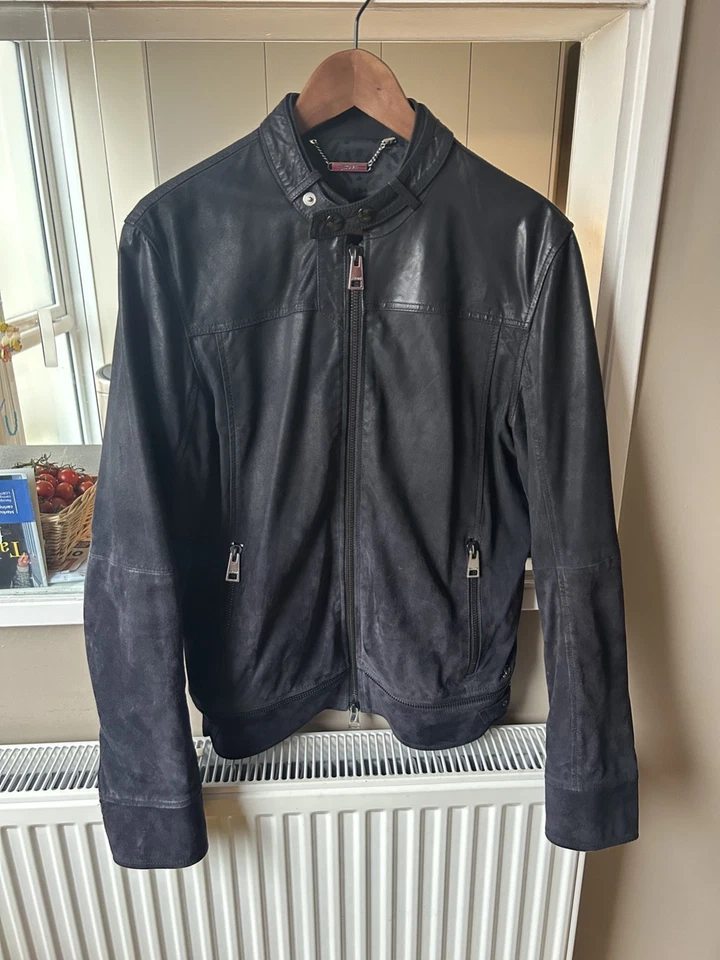 Men’s Roberto Cavalli Navy Leather Jacket Size 48 Just Cavalli - Image 1 of 4