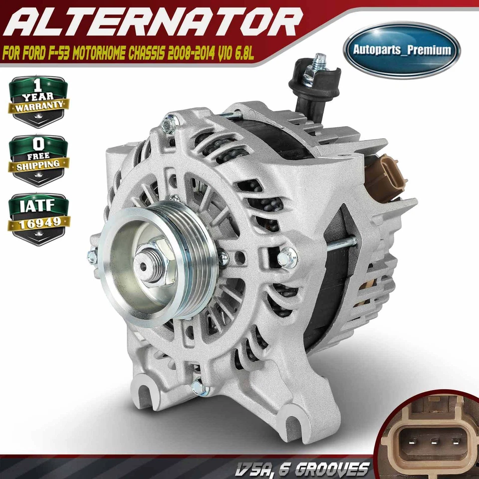Alternador para Ford F-53 Autocaravana Chasis V10 6.8L 175A 12V CW Polea 6 Ranuras Foto 1 de 4