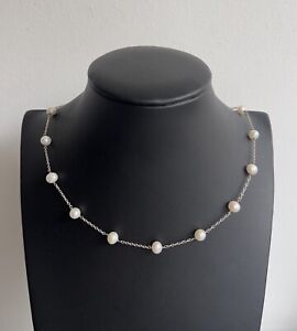 Vintage Estate Sterling Silver White Pearl Station Chain Necklace 17.25"