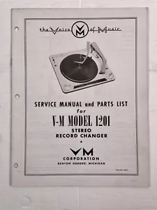 Vtg Original V-M Corp 1201 Record Changer Service Manual Repair - Picture 1 of 1