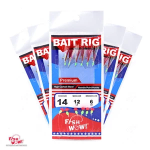 5 piezas Talla 14 Premium Sabiki Pescador Rojo Blanco Pluma Cebo Plataforma FishWOW - Imagen 1 de 3