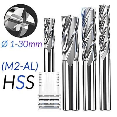 Ø 1mm-30mm M2-AL HSS Schaftfräser Z=4 Spiralnut Fräser für Stahl, CNC, Oberfräse - Bild 1 von 4