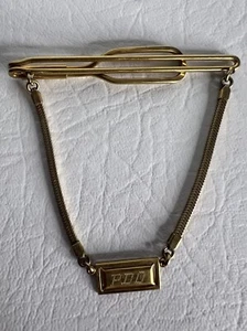 Vintage FORSTNER Tie Bar Tie Clip w Chain Engravable Tag Gold Filled 1/20 12K GF - Picture 1 of 5