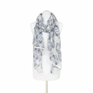 Pia Rossini Womens Scarf Lightweight Sheer Accessory With Navy Butterfly Print